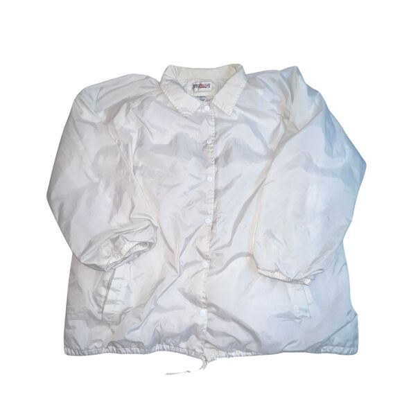 Vintage 90s White Windbreaker Women 1X Lined Grandmacore Y2K Jacket Snap Buttons - Picture 1 of 10